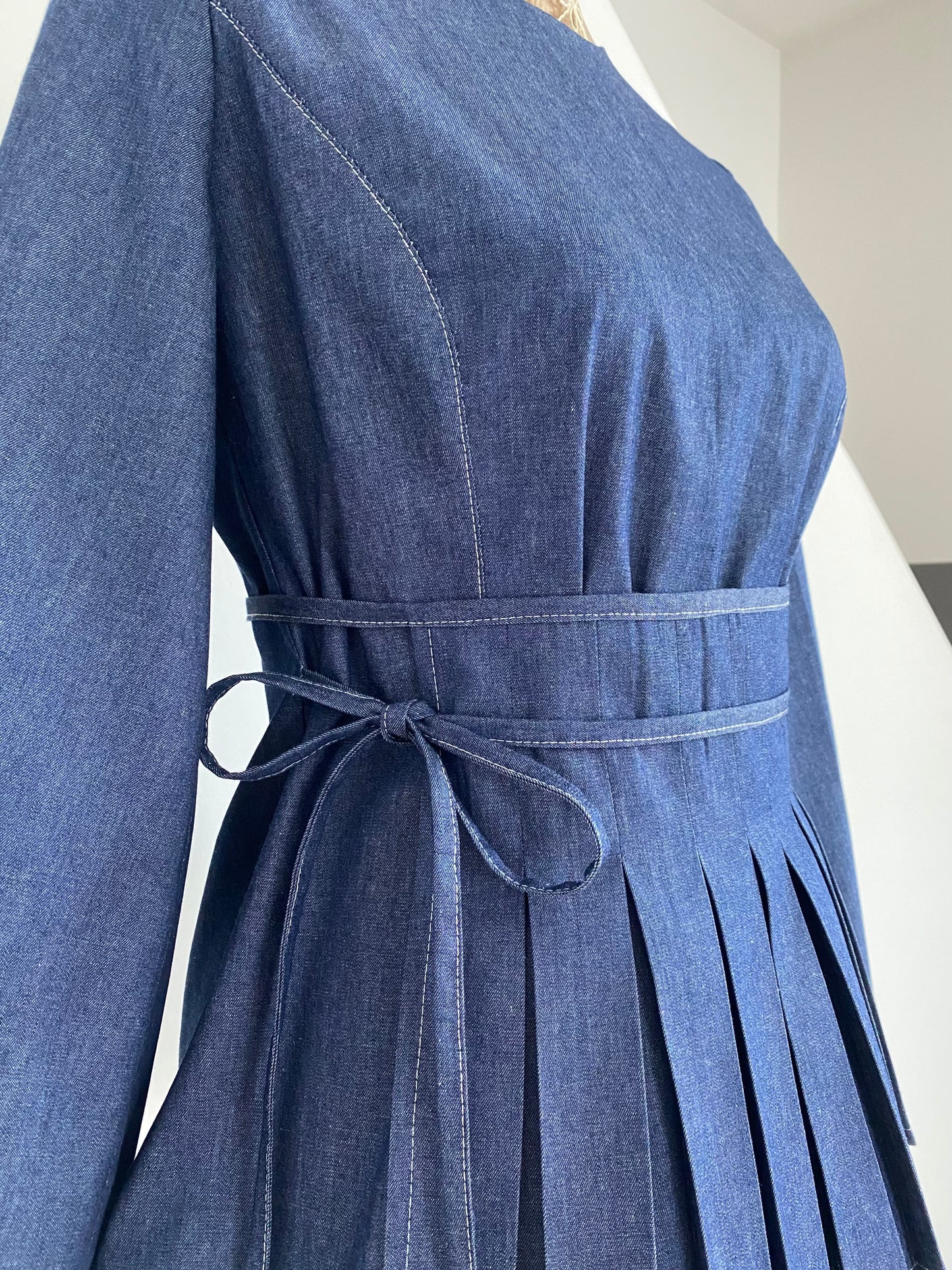 Denim Pleated Top