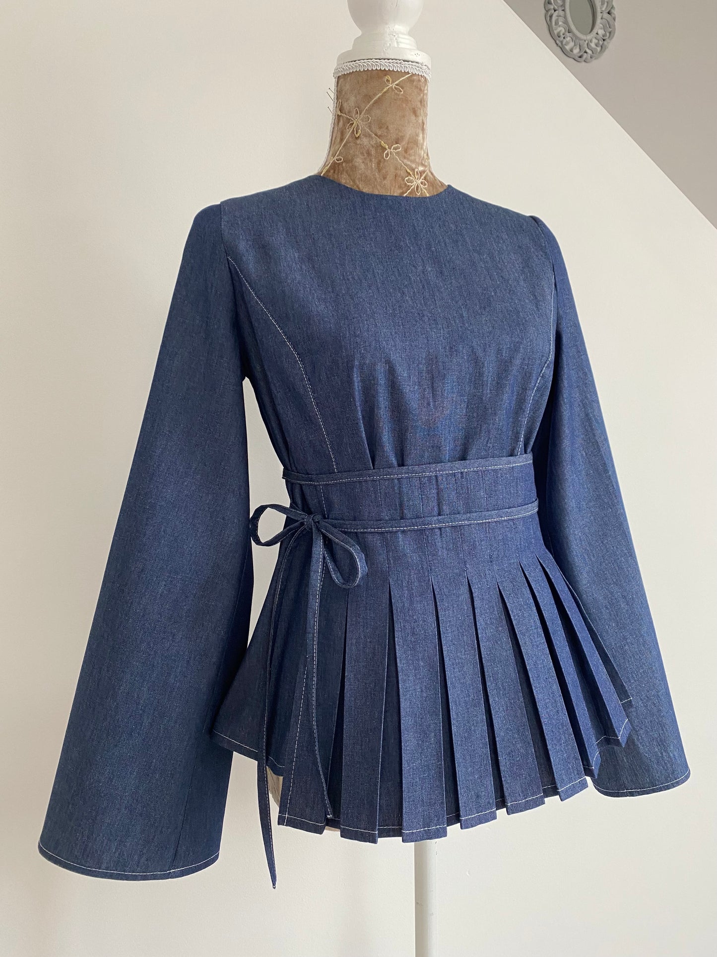 Denim Pleated Top
